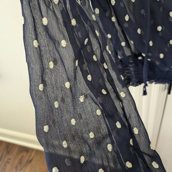 Free People Sheer Navy & White Polka Dot Blouse - Picture 4 of 8